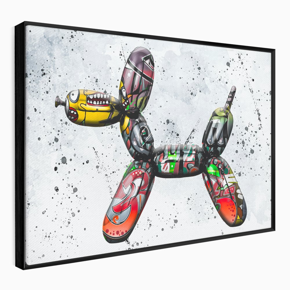 Tablou canvas cu tablou canvas caine din baloane stil grafitti, in rama de aluminiu negru